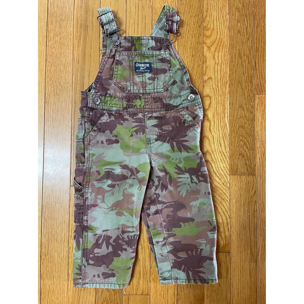 OshKosh Bgosh Kids‎ Dinosaur Camo Overalls Green Brown Vestbak 12 Months